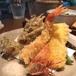 根津 釜竹 - 天ぷら(車海老、季節野菜)