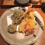 根津 釜竹 - 天ぷら(車海老、季節野菜)