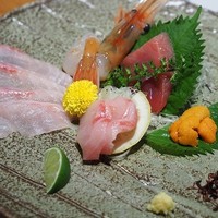 のどぐろ専門 銀座 中俣 - のど黒刺身、薄造り鮮魚五点盛り
