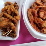 日本海鮮魚センター - タコの唐揚げと海老の唐揚げ