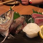 お肉とお魚 まつり - お造り盛り合わせ(アジ、丸烏賊、ハマチ) 2人前