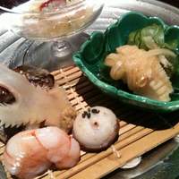 KATO'S DINING & BAR - すずき昆布〆蓼ソース和え、烏賊南蛮漬け、海老艶煮、えぼ鯛一夜干