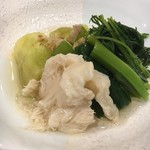 光壽おおやま - お浸し：つるむらさき・茄子・ヤマフジ茸・おかひじき