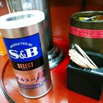 カレーうどん屋 咲々 - 卓上にはS & Bの辛みスパイス。