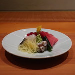 日本料理 幸庵 - メイチダイ、鮪、たこの刺身盛合せ