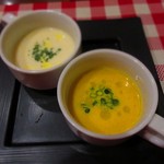 ビストロ アオキ - かぼちゃの冷製ポタージュとコーンの冷製ポタージュ