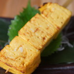 Dashimaki tamago (rolled Japanese style omelette) egg skewer