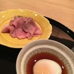 田島牛のしゃぶしゃぶ　温泉卵で