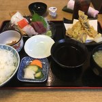 とこよだ - Bランチ いわし天ぷらと刺身セット （コーヒー付き）990円
