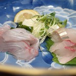 よし春 - 天然しまあじと天然真鯛の造り盛り合わせ