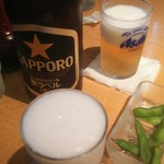 丸屋 - 瓶ビールとお通し。