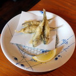 蕎麦切り 旗幟 - 稚鮎の天ぷら770円