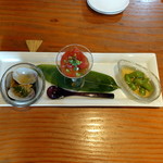 蕎麦切り 旗幟 - 酒あて三種盛り820円