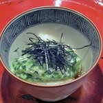 草喰 なかひがし - 8月蕎麦掻き、おくら、モロヘイヤ、長芋、海苔と