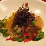 草喰 なかひがし - 8月茄子の蒸し焼き、白味噌、茄子の皮の揚げたの、南瓜とインゲン