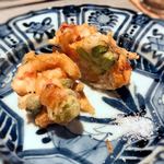 日々魚数寄 東木 - 富山湾のシロエビに枝豆それに「打木赤川の甘栗かぼちゃ」かき揚げ