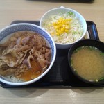 Yoshinoya - 牛丼（並）+生野菜サラダ・みそ汁セット