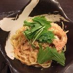 和風創作パスタ ひなた - 赤エビと水菜のトマトクリームソース（税込1100円）