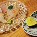 乙女寿司 - ◇お造り「ばい貝・真はた・子持ちぼたん海老」