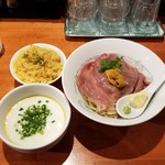 麺屋 六感堂 - 元祖湯田式 冷製うにくつけ蕎麦（エスプーマ仕立て）＋雲丹とオリーブ（限定チャコ飯）