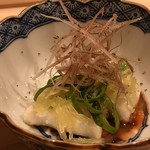 はらまさ - ◆炙り穴子、伏見唐辛子、茗荷。梅肉ソースで。 サッパリした味わいで一品目に最適。