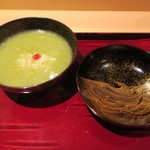 銀座 しのはら - おくらのすり流し 鱧と糸瓜のお椀1