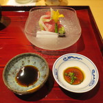 銀座 しのはら - お造り：鮪と槍烏賊 いしかげ貝1