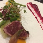 アルキオーネ - 自家製のもろみ醤油をソースにしてはりました。ハチビキは目の前でたたきにしてくれたので臭みもなく香ばしかったです。