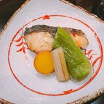 Nihon Ryouri Kawamoto - 鰆の柚庵焼き 柚子胡椒の風味
                        万願寺・さつまいも・セロリ三杯酢