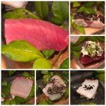 大どころ - 「鰆（糸島）昆布〆にして軽く炙りで」「鰹（鹿児島）青唐辛子入りの漬けだれに漬けて）」「本マグロ中トロ（対馬）」 「ひらまさ（対馬）」「あら（5ｋｇＵＰに品で5日寝かせてあります）」「蛸（長崎）」など。 どれも美味しいですが「中トロ」が上質で脂の乗りもよく秀逸。