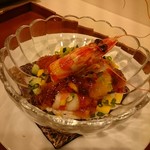 蓬左茶寮 - 先附②:名古屋コーチンと車海老のサラダ