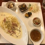 Jカレント - 本日のパスタランチ
            キノコとベーコンのクリームパスタ