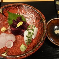 下町割烹とめだて - お刺身盛合わせ　スズキ、ミンククジラ、ミズダコ