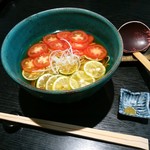蕎麦 やすたけ - 「越のルビーと酢橘の冷かけそば」