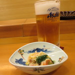こいぶみ寿し - ビール500円とお通し(2018年8月)