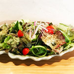 ・Lettuce and salmon salad ~with plum shiso dressing and roasted scallops~