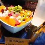 パンビュッフェ&肉イタリアン 茶屋町 ファクトリーカフェ - バーニャカウダ。
            野菜が高いので～
            人参と大根メインです。
            バーニャカウダソースはあまりアンチョビは効いておらず、
            濃厚なクリーム系ドレッシングのような感じかな？