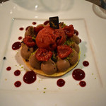 Restaurant Avenio - Tart of chocolate Valhrona Manjari and rapsberry sorbet