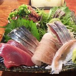 さば銀 - 今宵の鯖は島根県浜田産。気仙沼産の鰹刺、島根県産の白いか刺も。