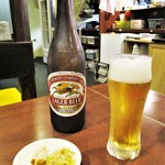 Shitamachi No Kuu - キリンラガー 瓶ビール・中 480円（税込）。最初の１本には摘みの小皿が付きます。　　　　　2018.0817