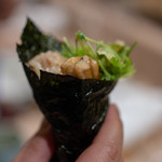 うを徳 - 2018.8 穴パク巻き（東京湾穴子とパクチーの手巻き）