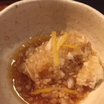焼鳥 酉たけ - お通し2 おにおろしには柚子の皮が乗せてあって爽やかです