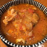 焼鳥 酉たけ - 鶏もつのトマト煮込み　スープがものすごく美味しい！　トマトなのにきちんと和食になっているのが素晴らしいですね