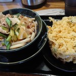肉汁うどんの南哲 - ひや肉うどん小盛り＋かき揚げ