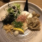 自家製豆腐と舞茸天のぶっかけうどん