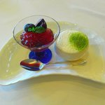 ラ・ロシェル - 赤サボテンのシャーベット・抹茶のプリン