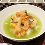 天麩羅 巽 - とうもろこしと海老のかき揚げの天茶
