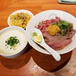 麺屋 六感堂 - うにくつけそば(エスプーマ仕立て)＋炙り肉増し＋雲丹とオリーブ(限定チャコ飯)