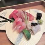 日本料理 きた川 - 造り　金目鯛炙り　中トロ　炙り鱧にキャビア　鯛昆布締め