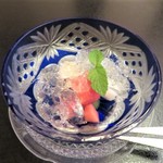 日本料理 きた川 - 水物　小玉西瓜　幸水梨　巨峰　シャインマスカット　レモンジュレ